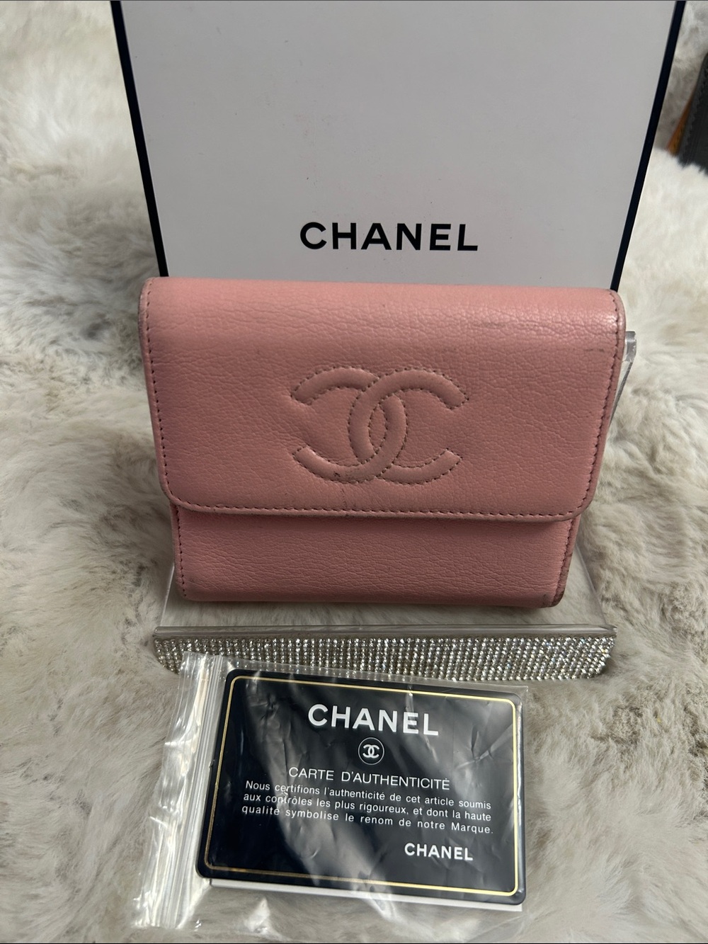Chanel pink leather small bifold wallet with COA